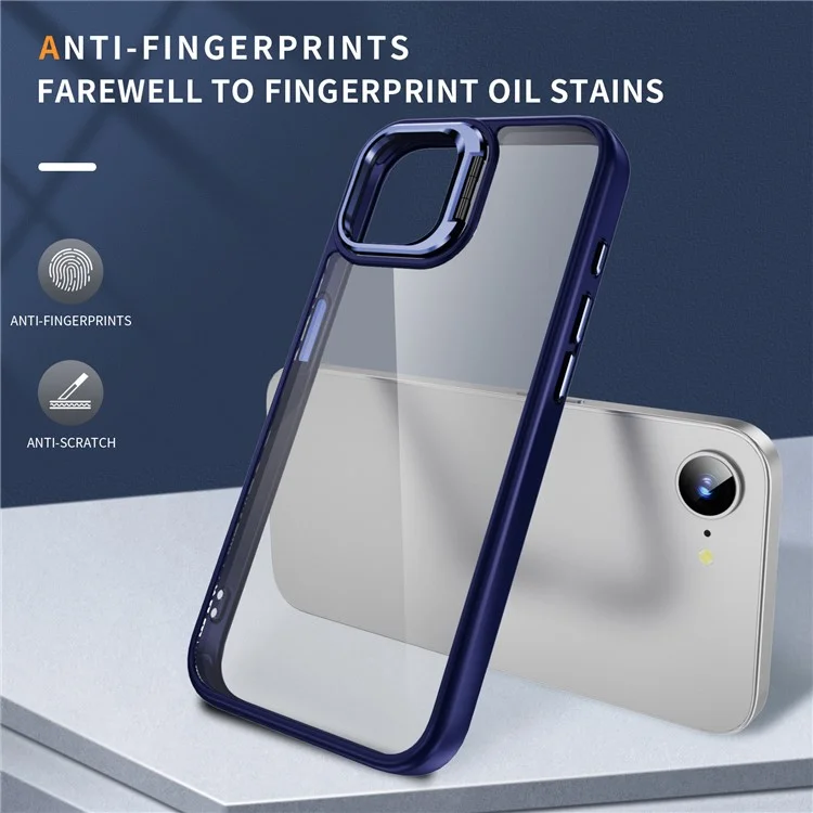 For iPhone 16e Case Lens Frame Kickstand TPU + Acrylic Protective Phone Cover - Sapphire