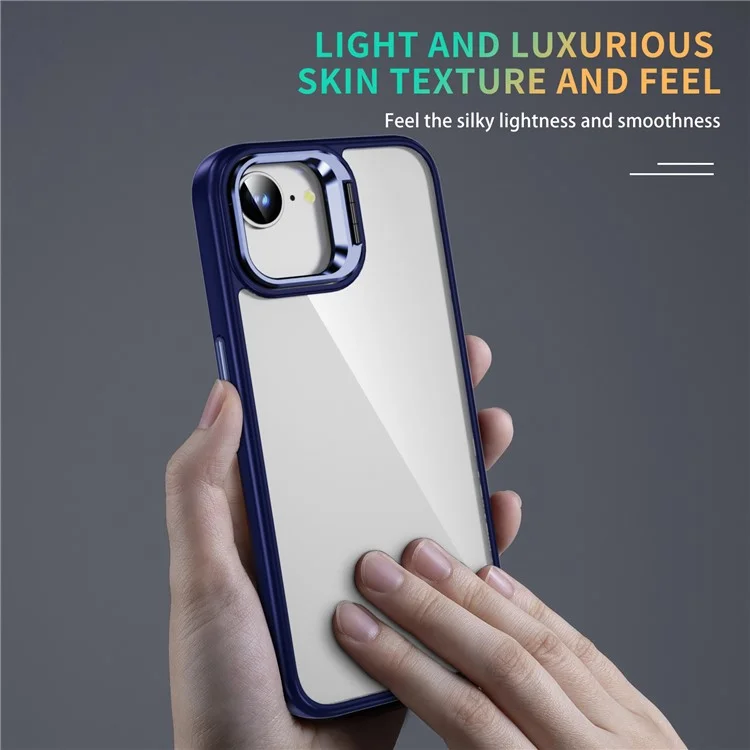 For iPhone 16e Case Lens Frame Kickstand TPU + Acrylic Protective Phone Cover - Sapphire