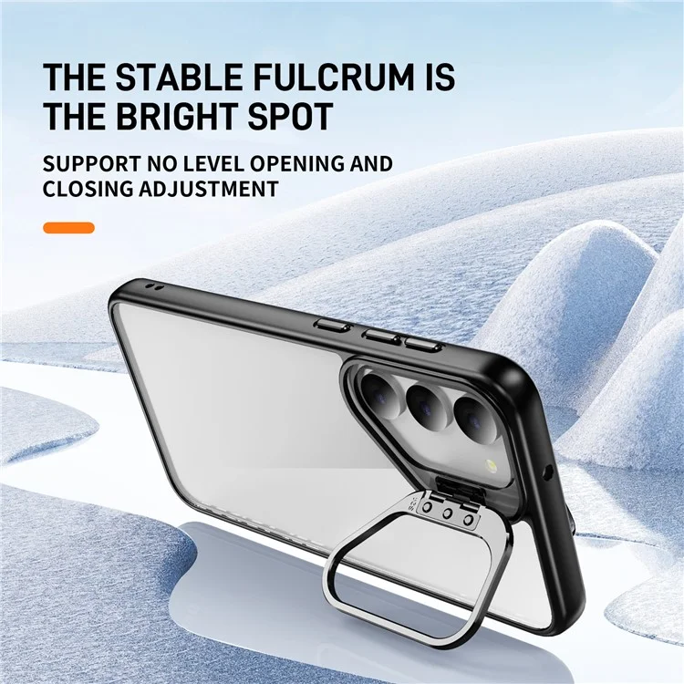 For Samsung Galaxy S23 Case Lens Frame Kickstand TPU + Acrylic Protective Phone Cover - Black