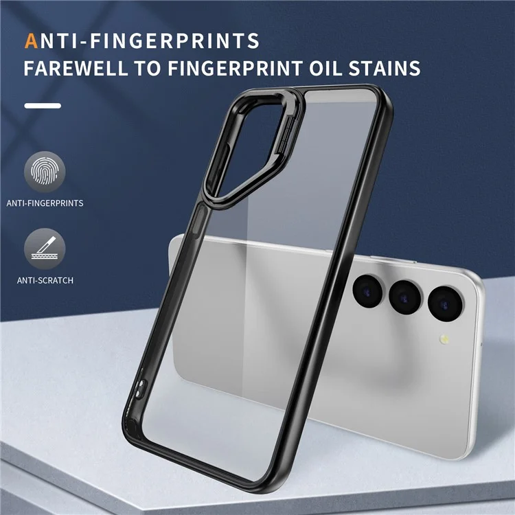 For Samsung Galaxy S23 Case Lens Frame Kickstand TPU + Acrylic Protective Phone Cover - Black