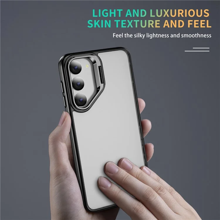 For Samsung Galaxy S23 Case Lens Frame Kickstand TPU + Acrylic Protective Phone Cover - Black