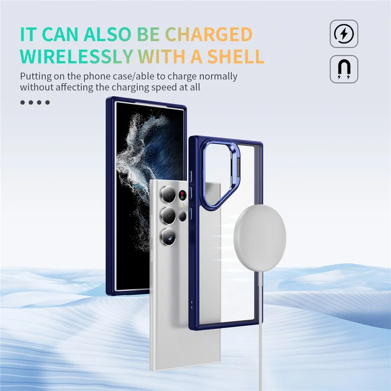 For Samsung Galaxy S23 Ultra Case Lens Frame Kickstand TPU + Acrylic Protective Phone Cover - Sapphire