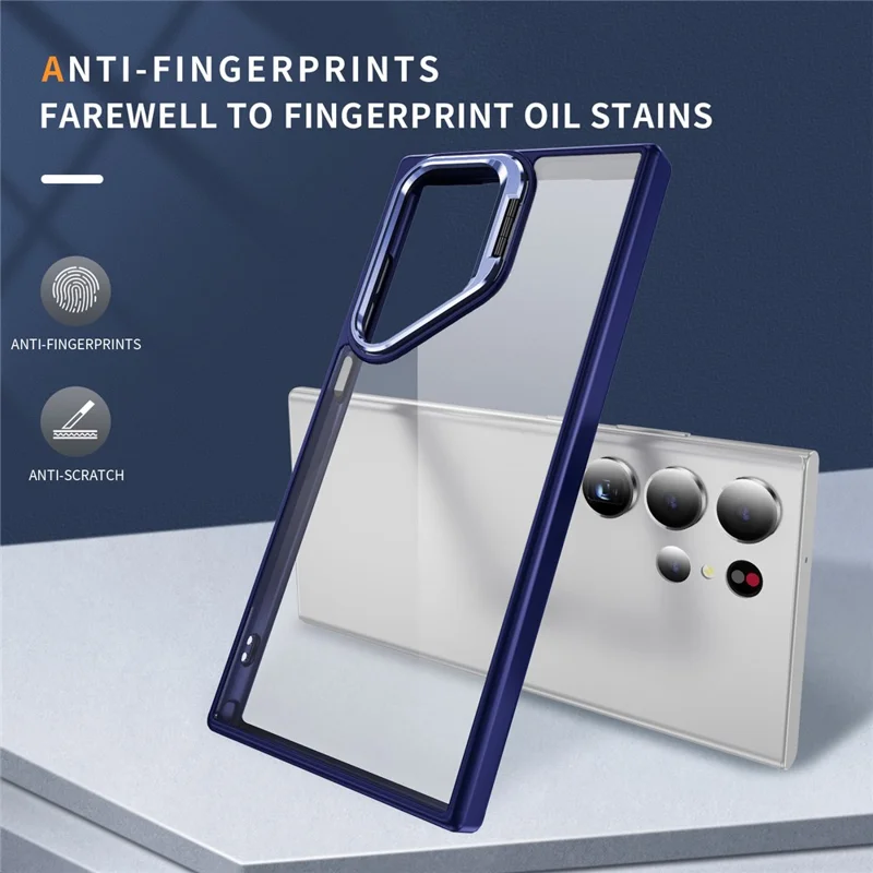 For Samsung Galaxy S23 Ultra Case Lens Frame Kickstand TPU + Acrylic Protective Phone Cover - Sapphire