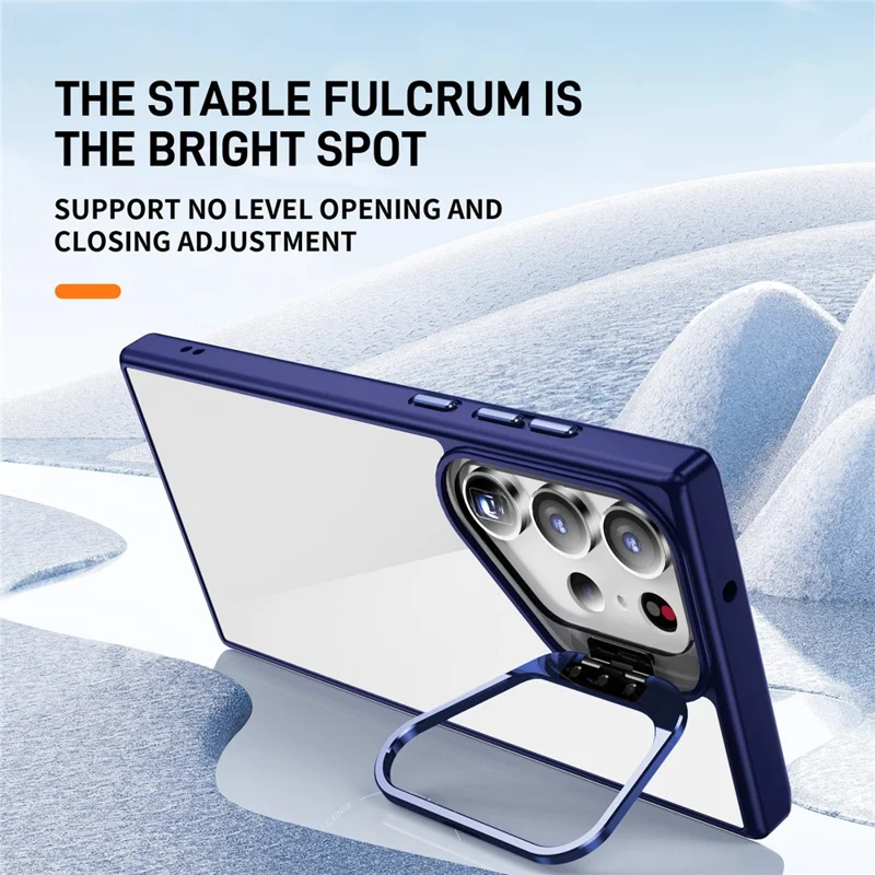 For Samsung Galaxy S23 Ultra Case Lens Frame Kickstand TPU + Acrylic Protective Phone Cover - Sapphire