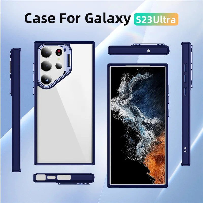 For Samsung Galaxy S23 Ultra Case Lens Frame Kickstand TPU + Acrylic Protective Phone Cover - Sapphire