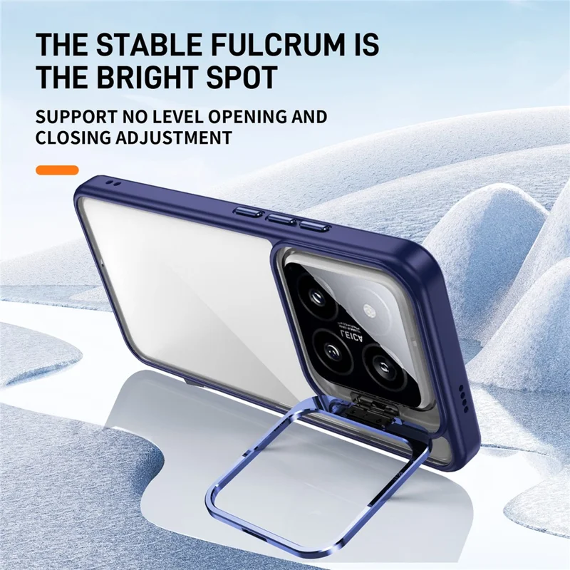 For Xiaomi 14 Pro Case Lens Frame Kickstand TPU + Acrylic Protective Phone Cover - Sapphire