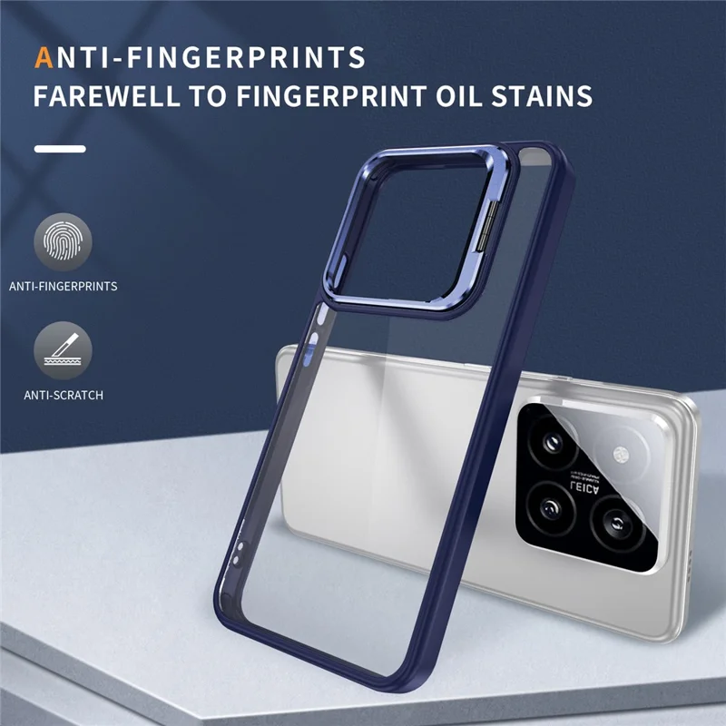 For Xiaomi 14 Pro Case Lens Frame Kickstand TPU + Acrylic Protective Phone Cover - Sapphire