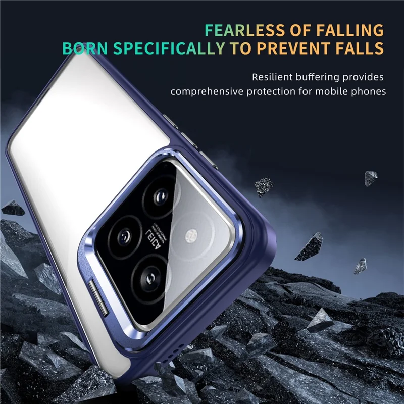 For Xiaomi 14 Pro Case Lens Frame Kickstand TPU + Acrylic Protective Phone Cover - Sapphire