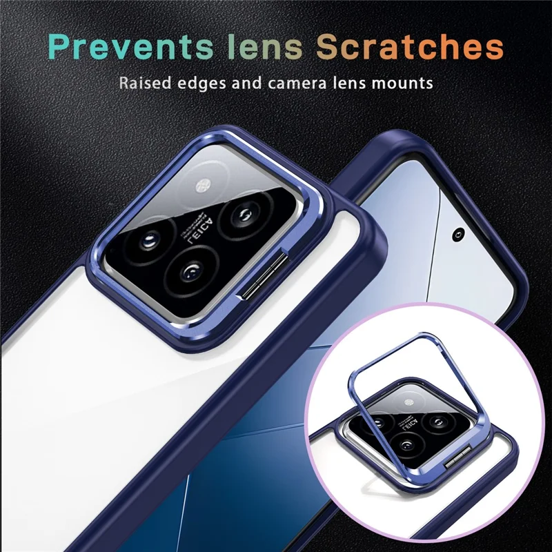For Xiaomi 14 Pro Case Lens Frame Kickstand TPU + Acrylic Protective Phone Cover - Sapphire