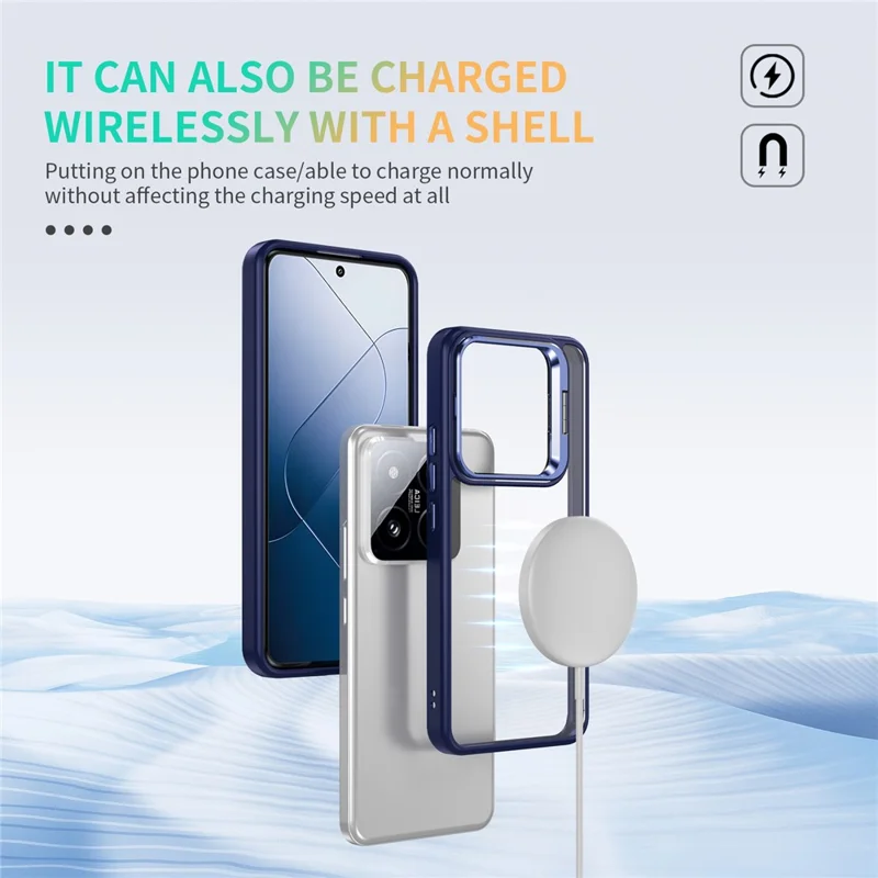 For Xiaomi 14 Pro Case Lens Frame Kickstand TPU + Acrylic Protective Phone Cover - Sapphire