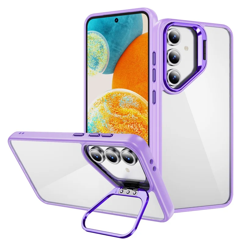 For Samsung Galaxy S24 FE Case Lens Frame Kickstand TPU + Acrylic Protective Phone Cover - Light Purple