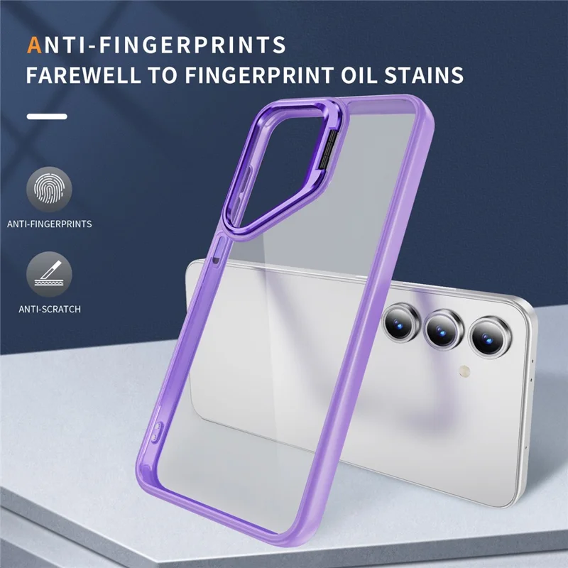 For Samsung Galaxy S24 FE Case Lens Frame Kickstand TPU + Acrylic Protective Phone Cover - Light Purple