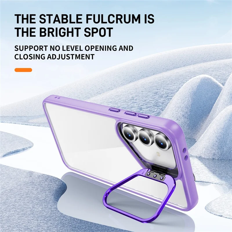 For Samsung Galaxy S24 FE Case Lens Frame Kickstand TPU + Acrylic Protective Phone Cover - Light Purple