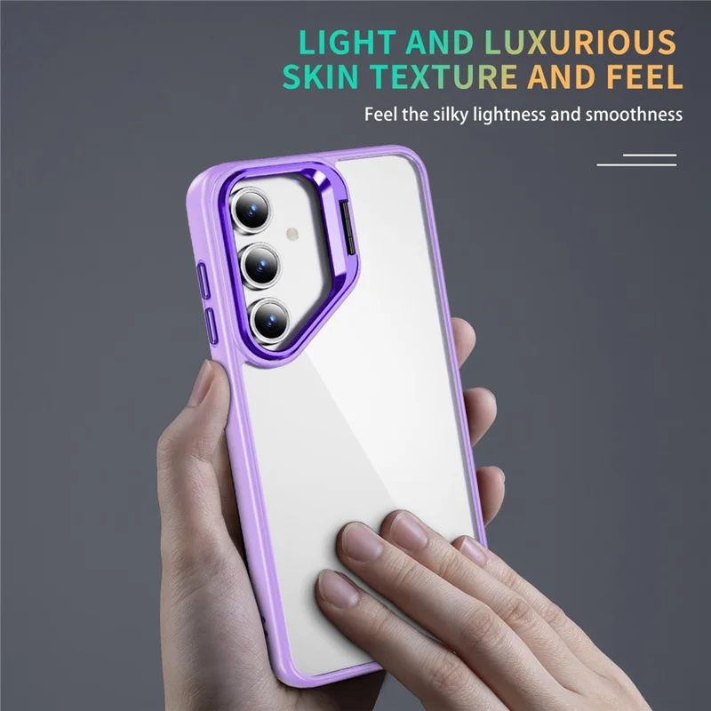 For Samsung Galaxy S24 FE Case Lens Frame Kickstand TPU + Acrylic Protective Phone Cover - Light Purple