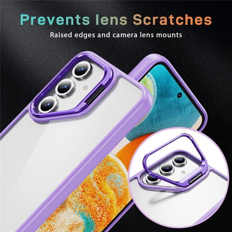 For Samsung Galaxy S24 FE Case Lens Frame Kickstand TPU + Acrylic Protective Phone Cover - Light Purple