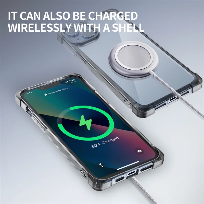 For iPhone 15 Case Reinforced Corners TPU + Acrylic Clear Phone Back Cover - Transparent Black