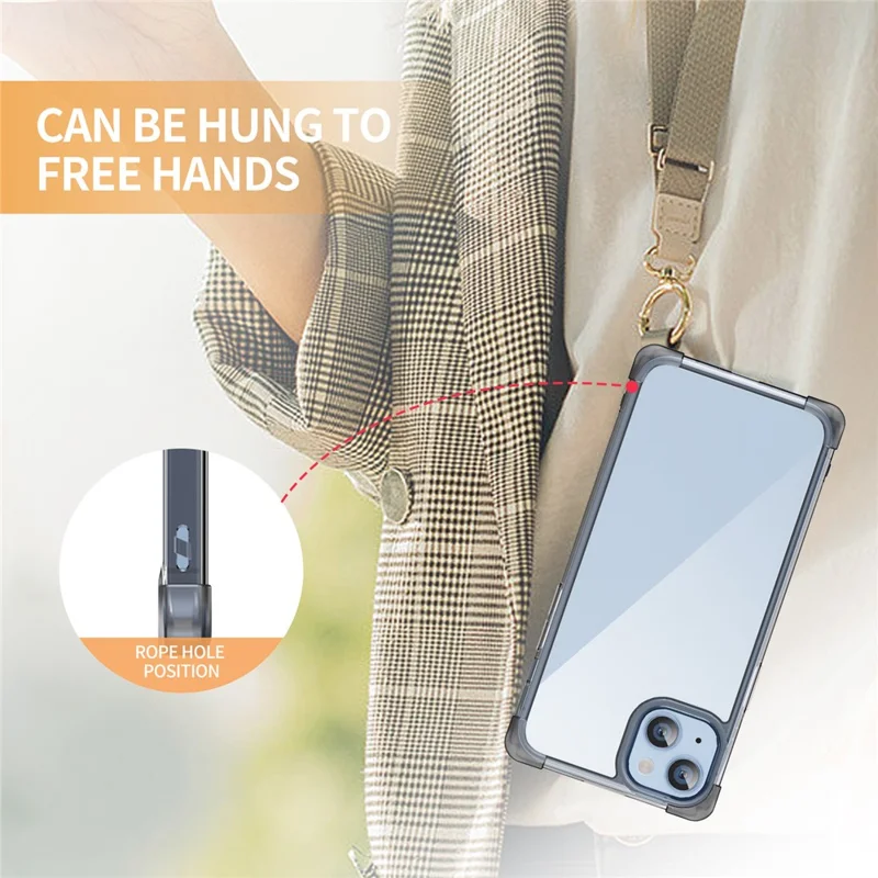 For iPhone 15 Case Reinforced Corners TPU + Acrylic Clear Phone Back Cover - Transparent Black