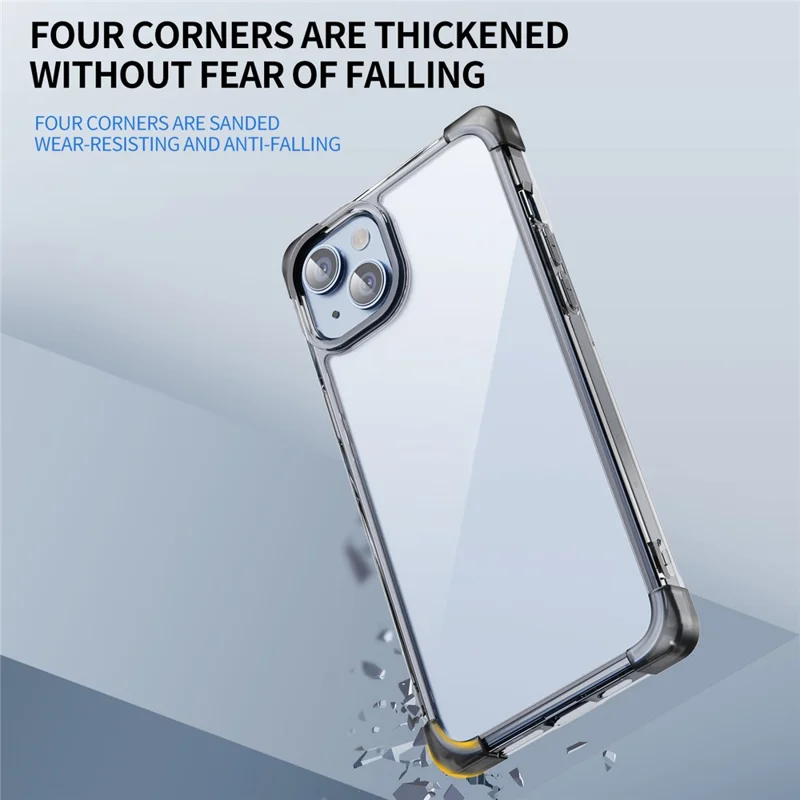 For iPhone 15 Case Reinforced Corners TPU + Acrylic Clear Phone Back Cover - Transparent Black