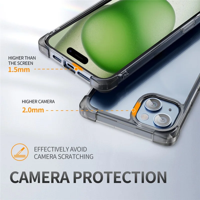 For iPhone 15 Case Reinforced Corners TPU + Acrylic Clear Phone Back Cover - Transparent Black