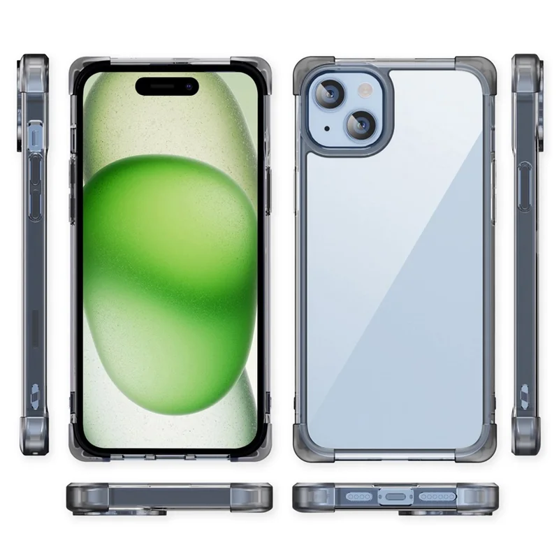 For iPhone 15 Case Reinforced Corners TPU + Acrylic Clear Phone Back Cover - Transparent Black