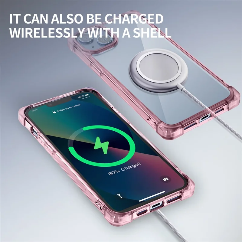 For iPhone 15 Plus Case Reinforced Corners TPU + Acrylic Clear Phone Back Cover - Transparent Pink