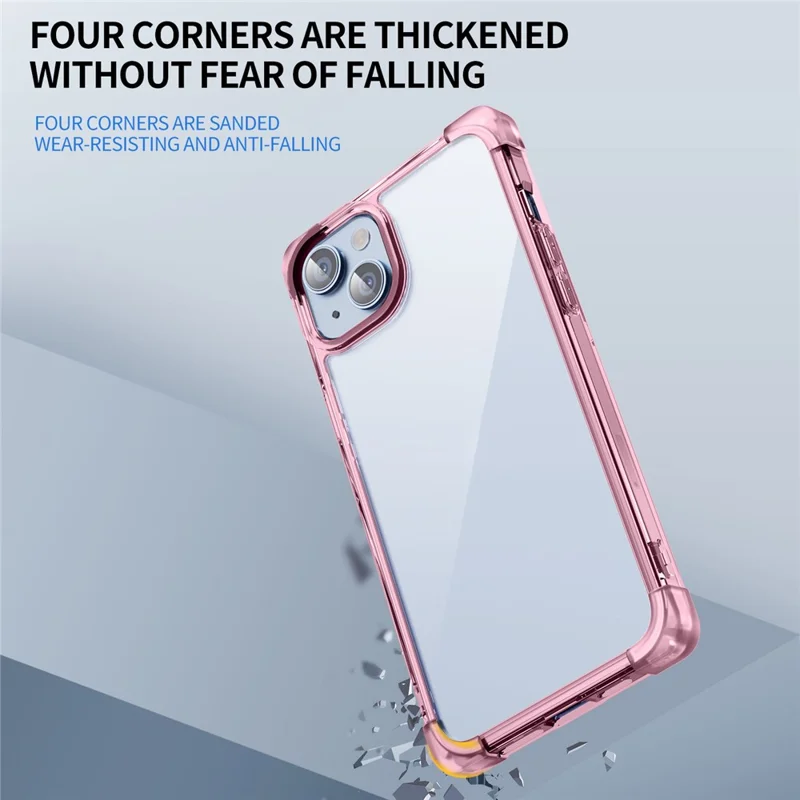 For iPhone 15 Plus Case Reinforced Corners TPU + Acrylic Clear Phone Back Cover - Transparent Pink