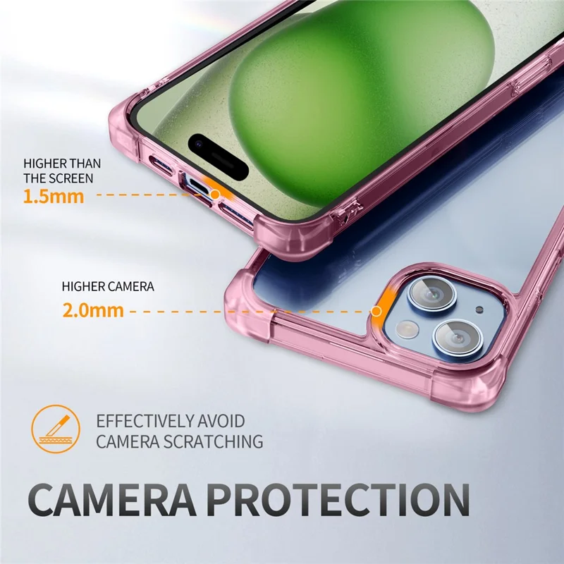 For iPhone 15 Plus Case Reinforced Corners TPU + Acrylic Clear Phone Back Cover - Transparent Pink