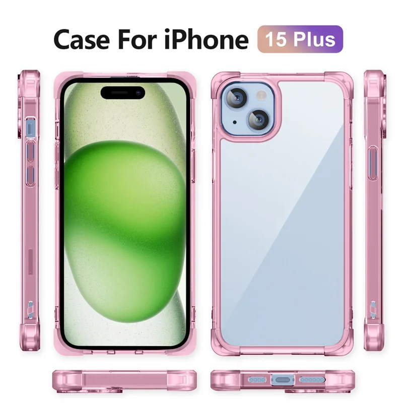 For iPhone 15 Plus Case Reinforced Corners TPU + Acrylic Clear Phone Back Cover - Transparent Pink