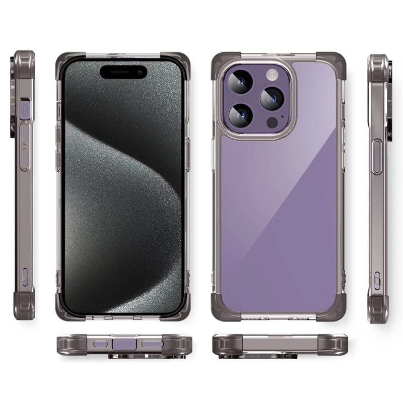 For iPhone 15 Pro Case Reinforced Corners TPU + Acrylic Clear Phone Back Cover - Transparent Black