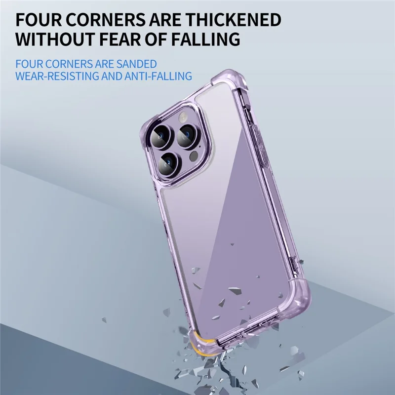 For iPhone 15 Pro Case Reinforced Corners TPU + Acrylic Clear Phone Back Cover - Transparent Purple