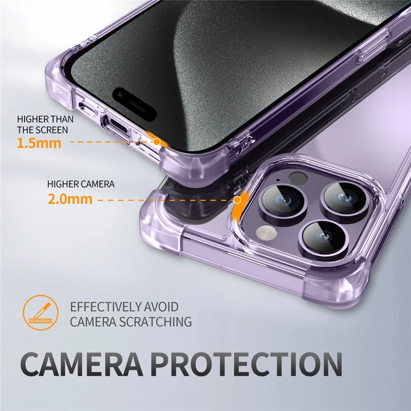 For iPhone 15 Pro Case Reinforced Corners TPU + Acrylic Clear Phone Back Cover - Transparent Purple