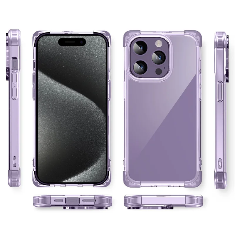 For iPhone 15 Pro Case Reinforced Corners TPU + Acrylic Clear Phone Back Cover - Transparent Purple
