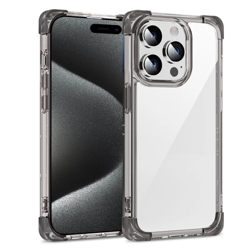Transparante zwart telefoonhoesje voor iPhone 15 Pro Max met verstevigde hoeken, TPU + acryl - Transparant zwart