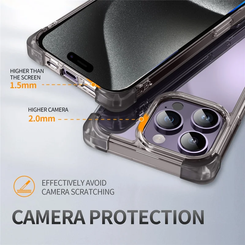 Transparante zwart telefoonhoesje voor iPhone 15 Pro Max met verstevigde hoeken, TPU + acryl - Transparant zwart