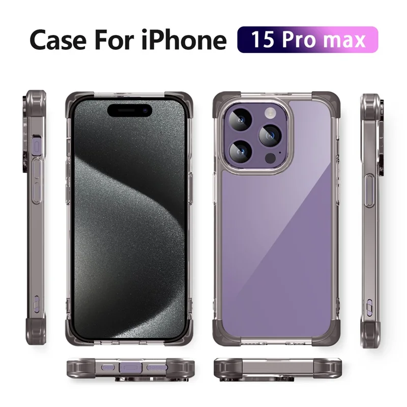 Transparante zwart telefoonhoesje voor iPhone 15 Pro Max met verstevigde hoeken, TPU + acryl - Transparant zwart