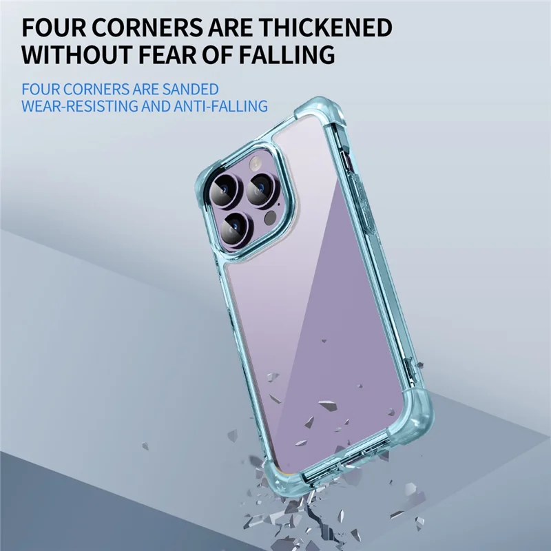 For iPhone 15 Pro Max Case Reinforced Corners TPU + Acrylic Clear Phone Back Cover - Transparent Blue