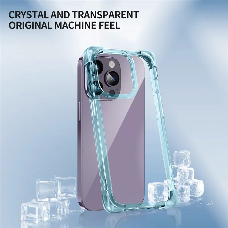 For iPhone 15 Pro Max Case Reinforced Corners TPU + Acrylic Clear Phone Back Cover - Transparent Blue