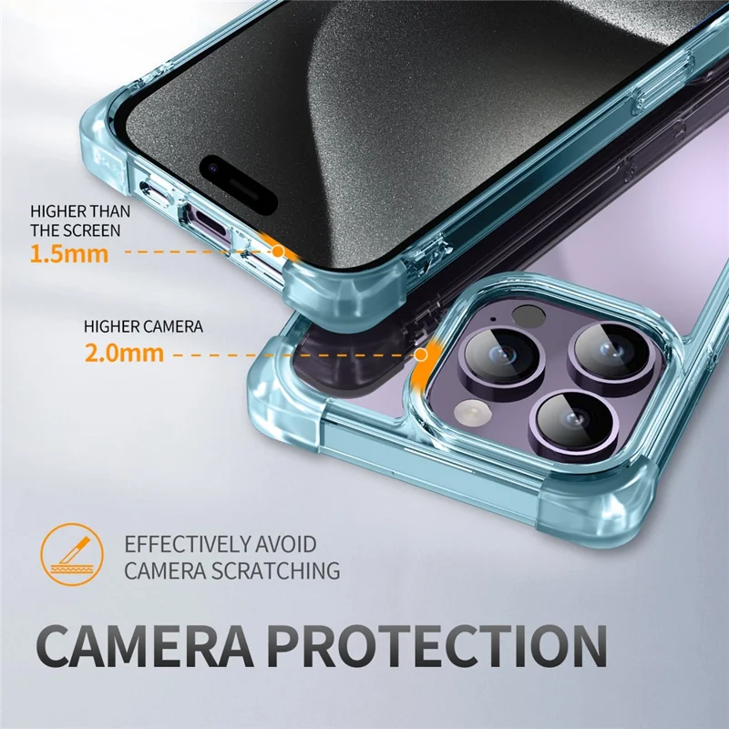 For iPhone 15 Pro Max Case Reinforced Corners TPU + Acrylic Clear Phone Back Cover - Transparent Blue