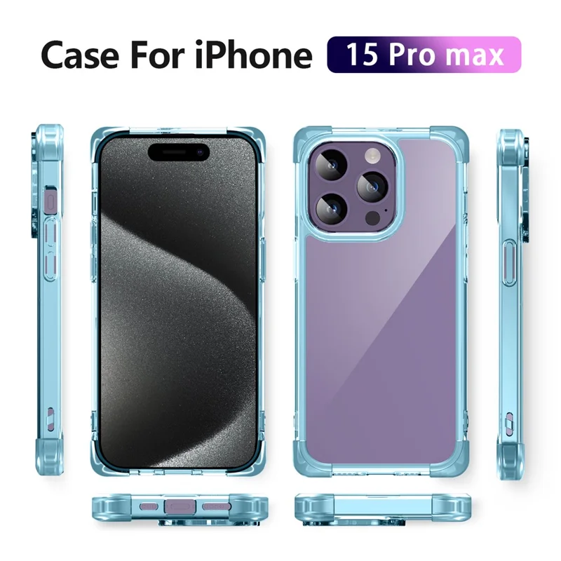 For iPhone 15 Pro Max Case Reinforced Corners TPU + Acrylic Clear Phone Back Cover - Transparent Blue