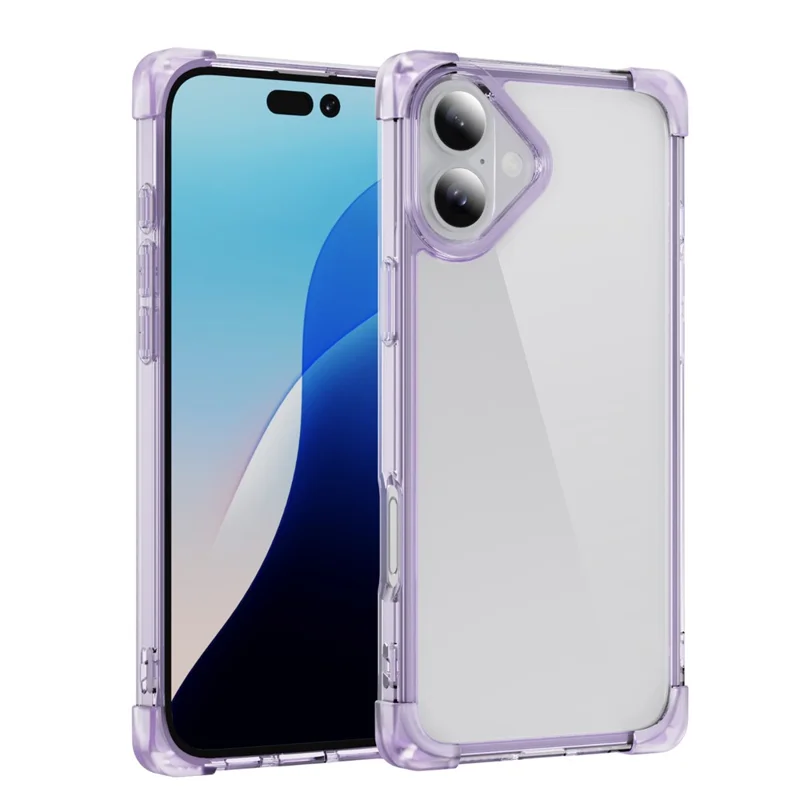 For iPhone 16 Case Reinforced Corners TPU + Acrylic Clear Phone Back Cover - Transparent Purple