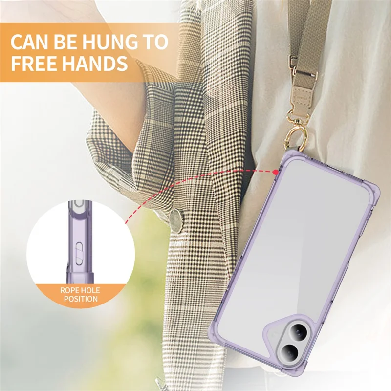 For iPhone 16 Case Reinforced Corners TPU + Acrylic Clear Phone Back Cover - Transparent Purple