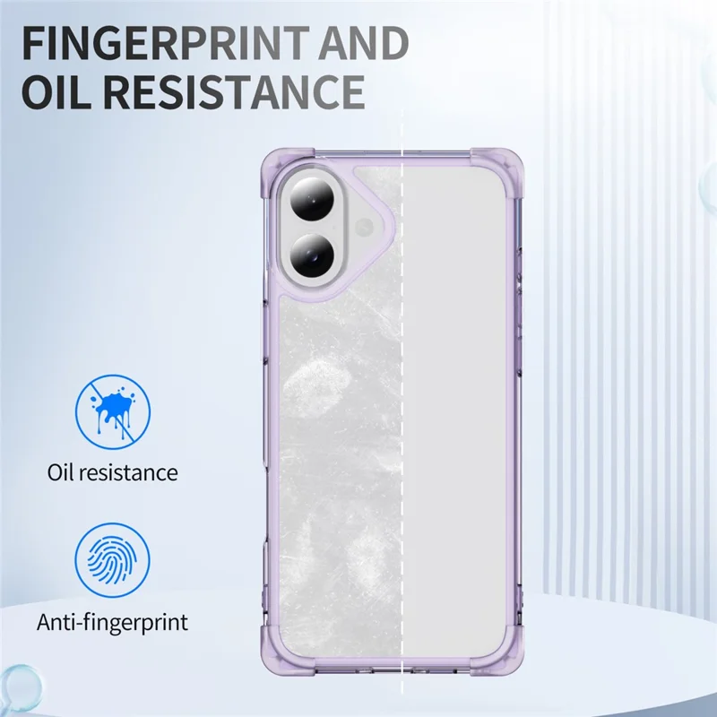 For iPhone 16 Case Reinforced Corners TPU + Acrylic Clear Phone Back Cover - Transparent Purple