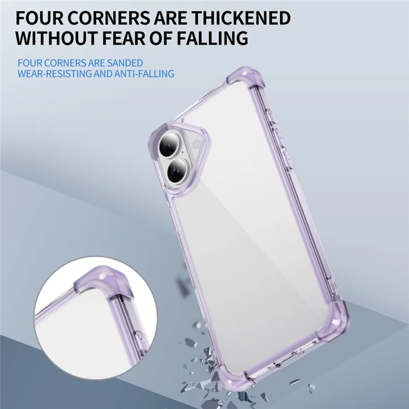 For iPhone 16 Case Reinforced Corners TPU + Acrylic Clear Phone Back Cover - Transparent Purple