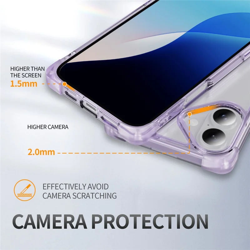 For iPhone 16 Case Reinforced Corners TPU + Acrylic Clear Phone Back Cover - Transparent Purple