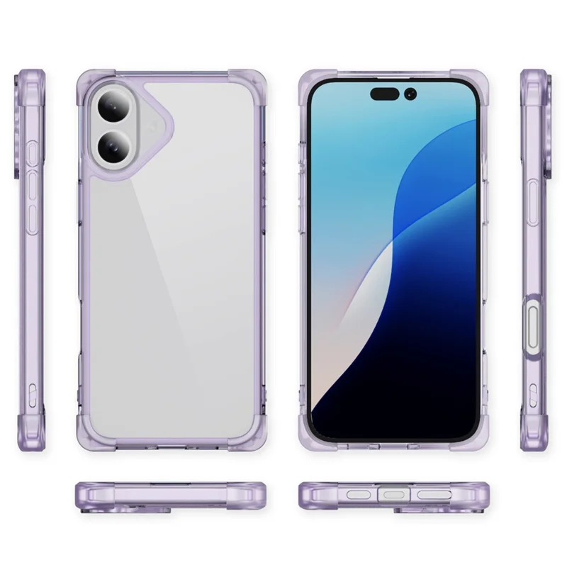 For iPhone 16 Case Reinforced Corners TPU + Acrylic Clear Phone Back Cover - Transparent Purple
