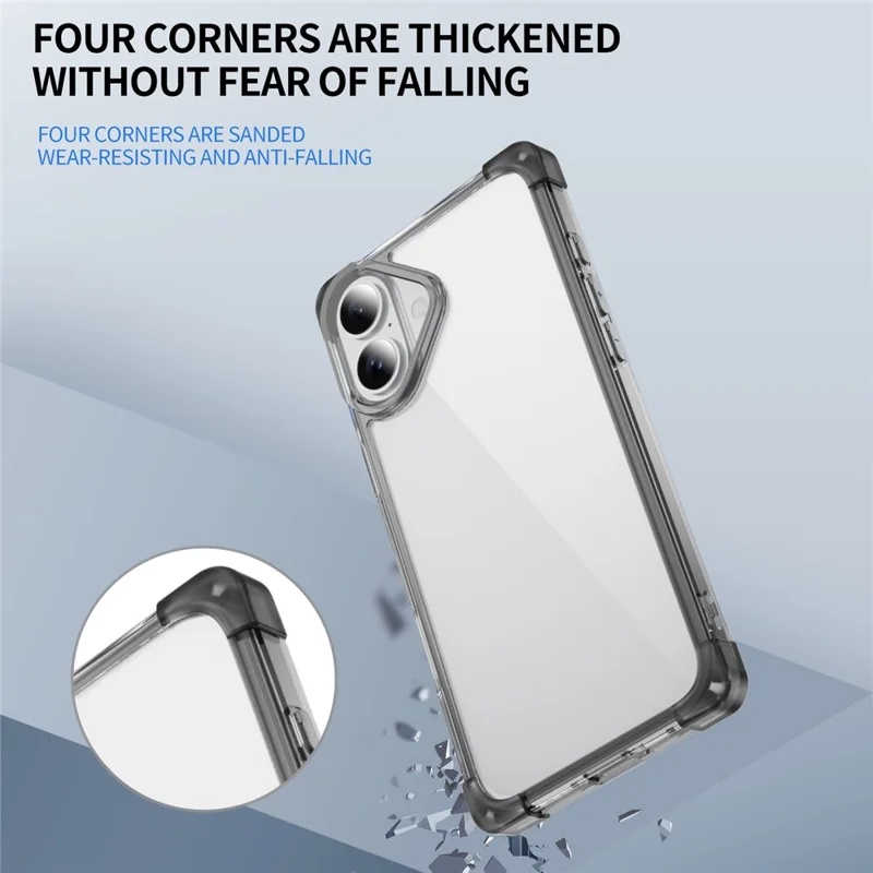 For iPhone 16 Case Reinforced Corners TPU + Acrylic Clear Phone Back Cover - Transparent Black