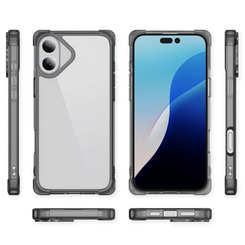 For iPhone 16 Case Reinforced Corners TPU + Acrylic Clear Phone Back Cover - Transparent Black