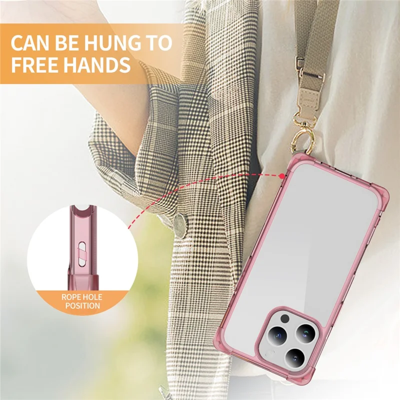 For iPhone 16 Pro Case Reinforced Corners TPU + Acrylic Clear Phone Back Cover - Transparent Pink