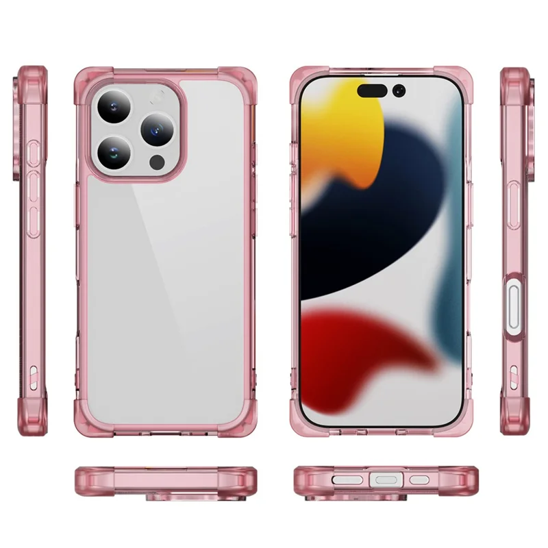 For iPhone 16 Pro Case Reinforced Corners TPU + Acrylic Clear Phone Back Cover - Transparent Pink
