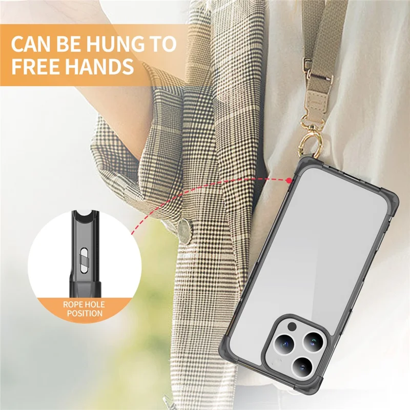 For iPhone 16 Pro Case Reinforced Corners TPU + Acrylic Clear Phone Back Cover - Transparent Black